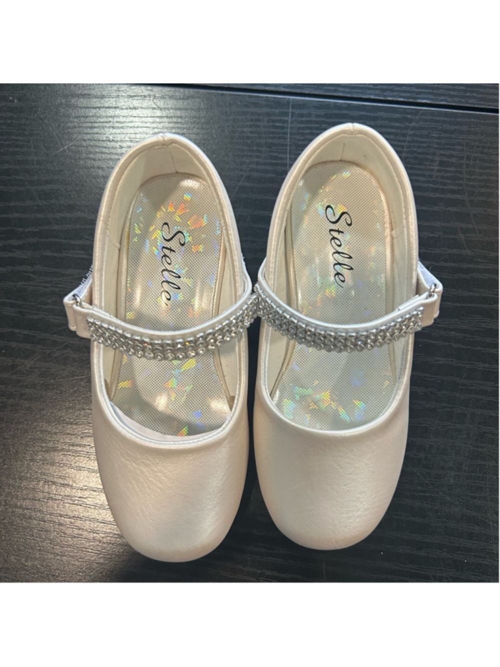 StElle Ivory Kids Dress Shoes with Sparkling Strap